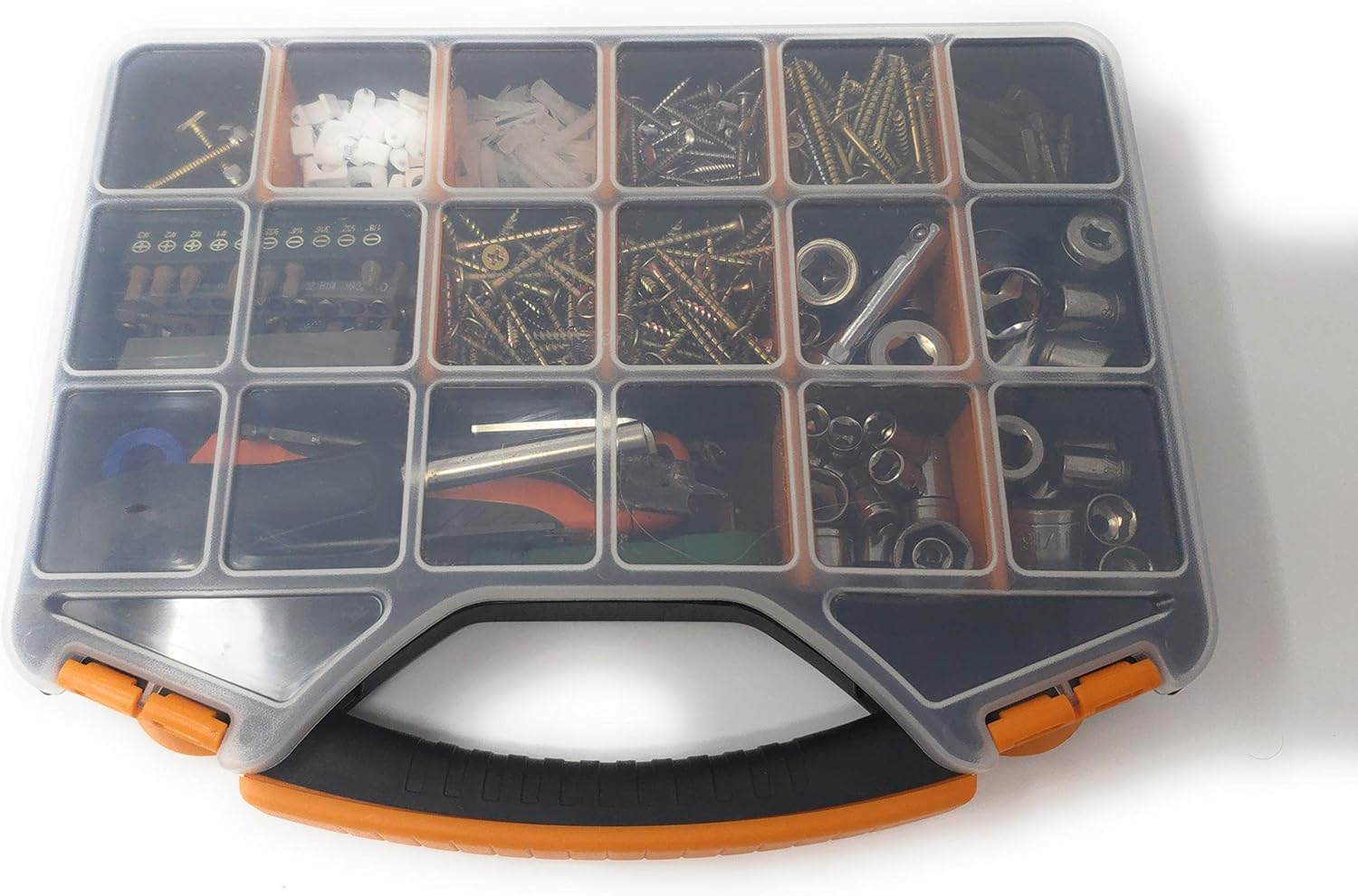 Massca Hardware Box Storage. Hinged Box Made of Durable Plastic in a Slim Design with 18 compartments. Excellent for Screws Nuts and Bolts. - - 