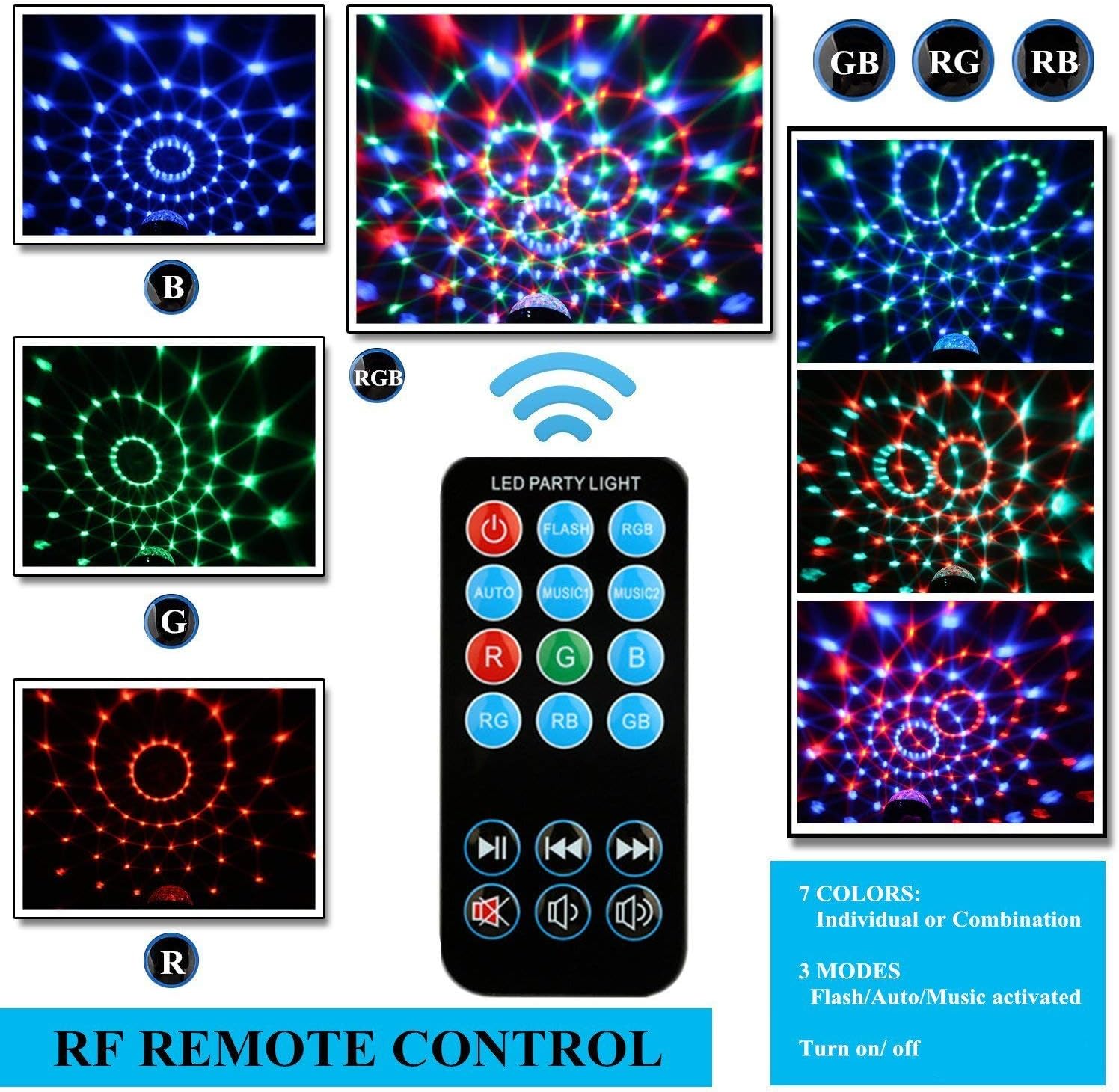 Disco Ball Disco Lights-COIDEA Party Lights Sound Activated Storbe Light With Remote Control DJ Lighting,Led 3W RGB Light Bal, Dance lightshow for Home Room Parties Kids Birthday Wedding Show Club Pub: Musical Instruments