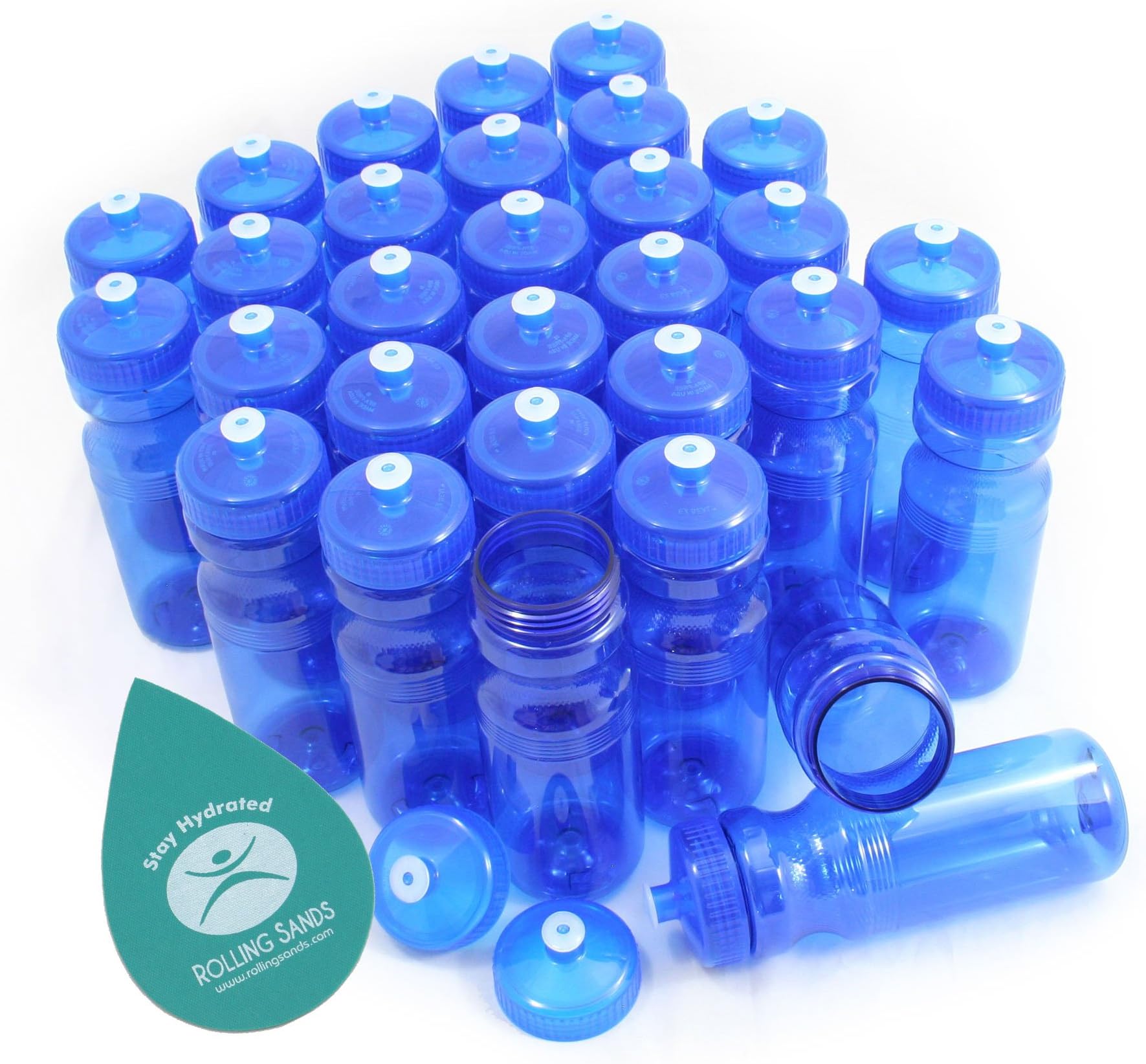 Rolling Sands BPA-Free 24 Ounce Water Bottles, Bulk 30 Pack, Made in USA