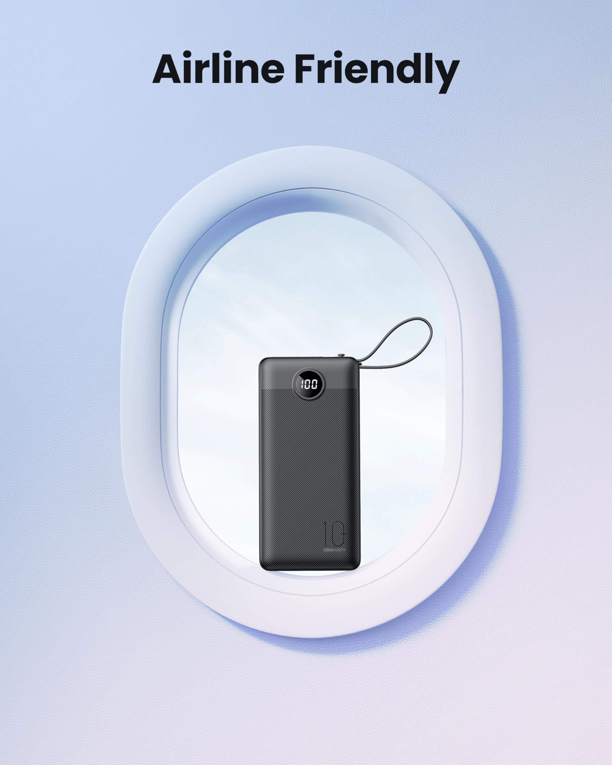 Coowisty Power Bank mit Ladekabel, 10000mAh Tragbares Ladegerät USB C, 5 Ausgänge 2 Eingänge LED Display Externe Akkupack für Handys,Kompatibel mit iPhone, Samsung, Huawei und mehr (Schwarz) 7