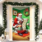 BlissYard Christmas Door Cover 71x35 Inch Funny Santa Restroom Door Banner, Hilarious Christmas Door Decoration for Bathroom, Front Door, Indoor Outdoor Holiday Backdrop, Party Photography Prop