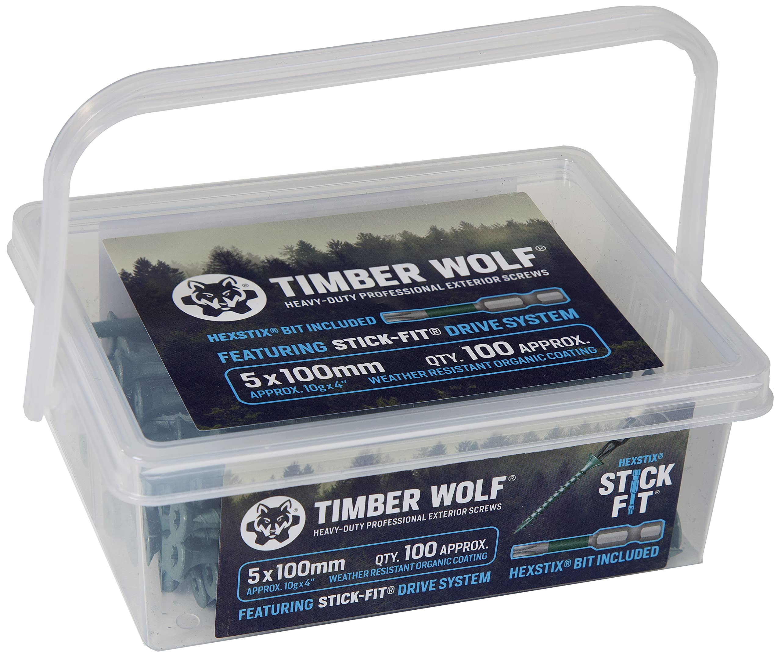 Timber Wolf Exterior Woodscrews - 5.0 x 100mm - Tub of 100, Green
