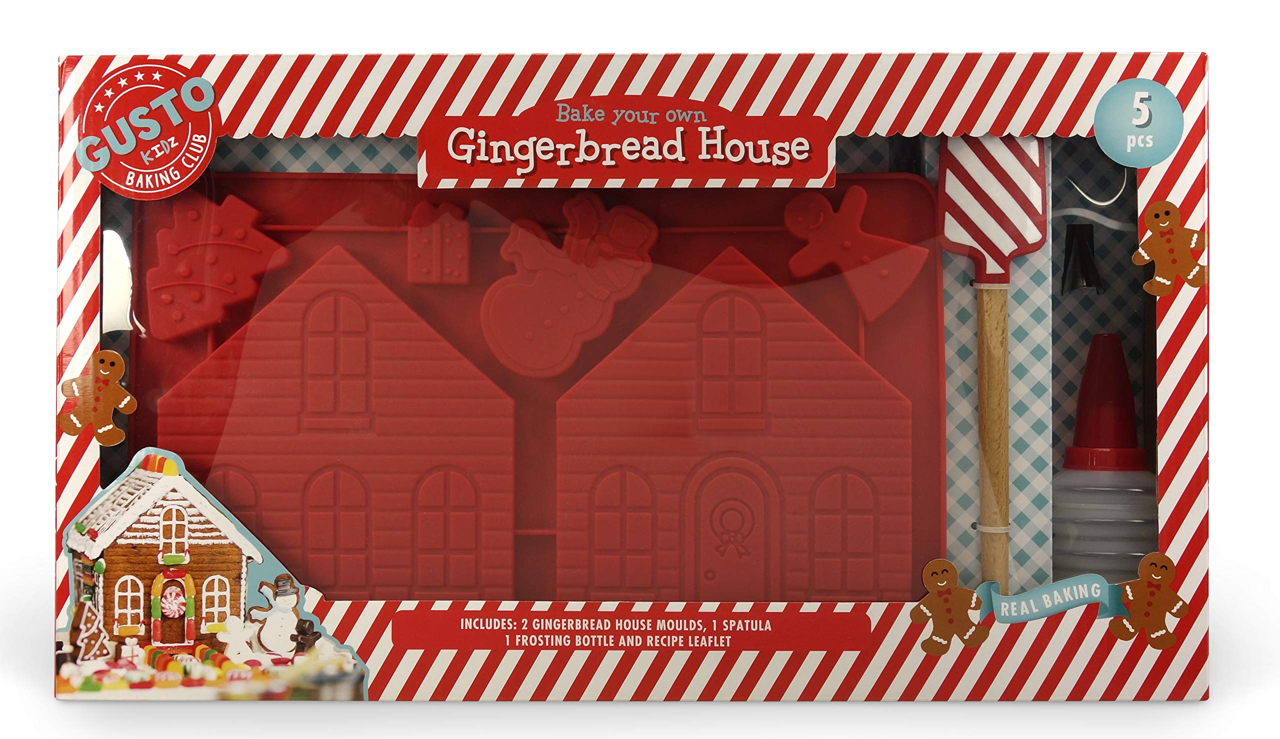 Childrens Gingerbread House Baking Set w/Silicone Cake Mould/Tin, Spatula & Frosting Bottle with Nozzles. Great Childrens Christmas Baking Gift Set, Ideal Baking Sets for Girls, Boys, Adults