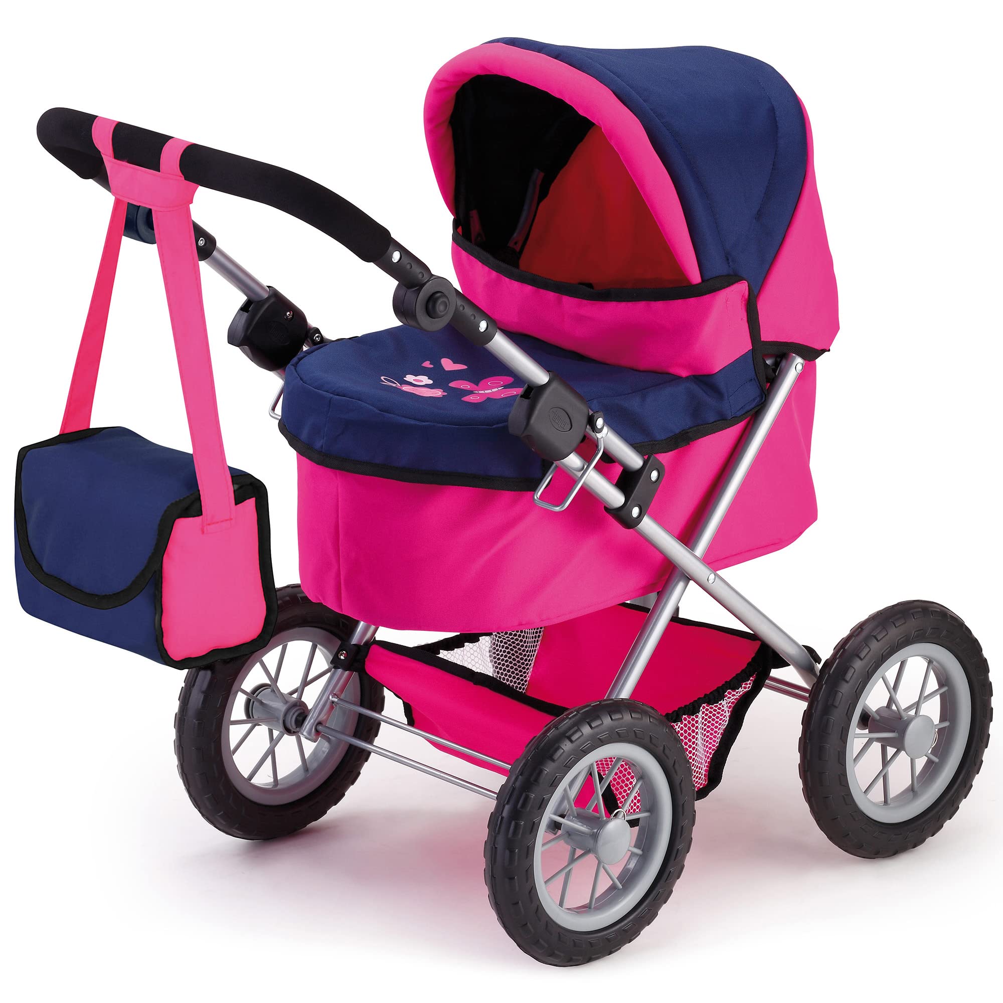 Bayer Design 13013AA Dolls Pram Trendy, stroller, foldable, height-adjustable handle, bag, Blue" Or "Pink — image 1