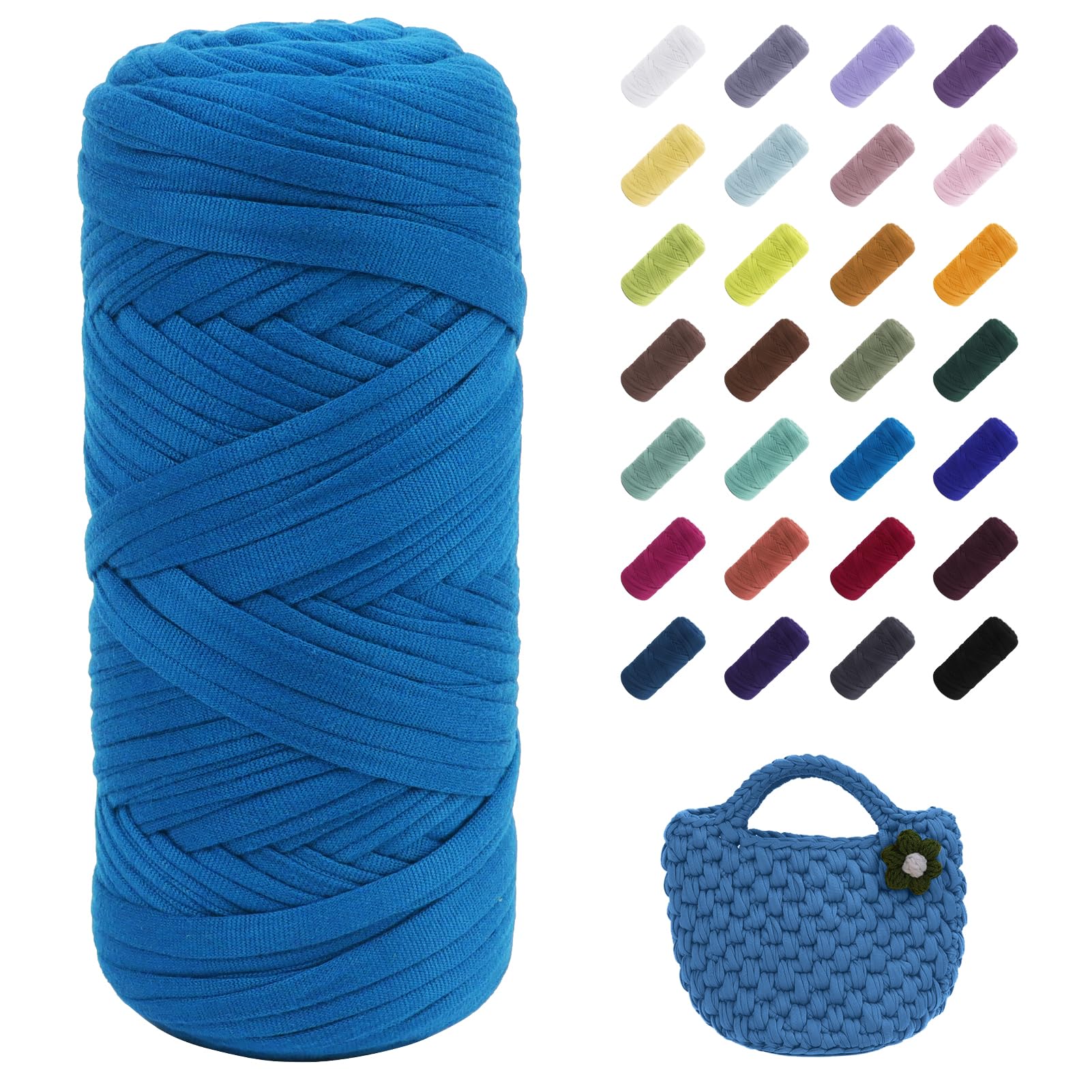 Uiopa T-Shirt Yarn, 200g/196ft Elastic Fabric Cloth Knitting T Shirt Yarn, Peacock Blue Thick Crochet Fabric Ribbon for Crocheting Bags/Baskets/Rugs, Home Decor, DIY Crafts