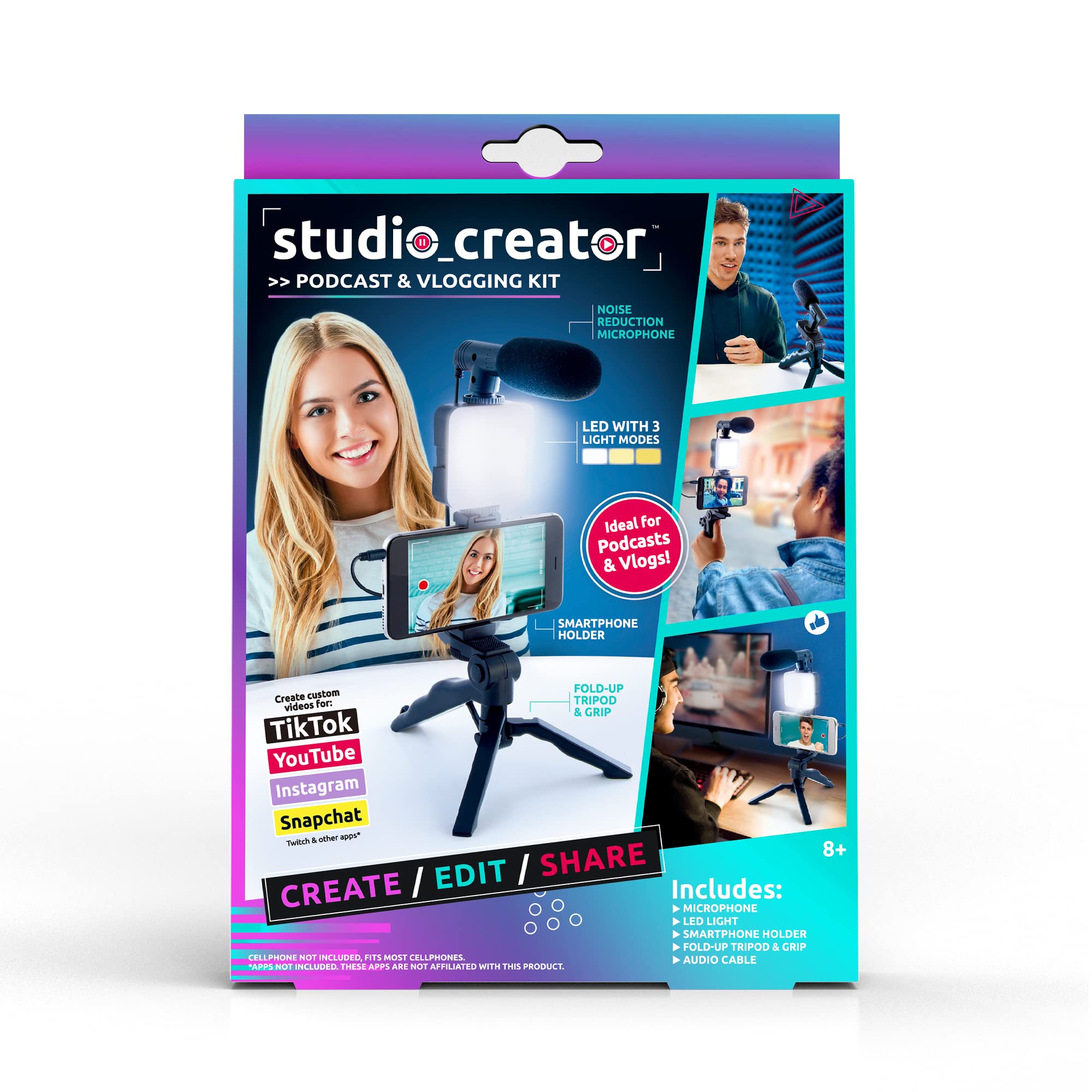 Canal Toys New Studio Creator Podcast & Vlogging Kit – Record Your own podcasts and Vlogs Like Your Favorite influencers! Fold-up Tripod, LED Light & Microphone. Ages 8+