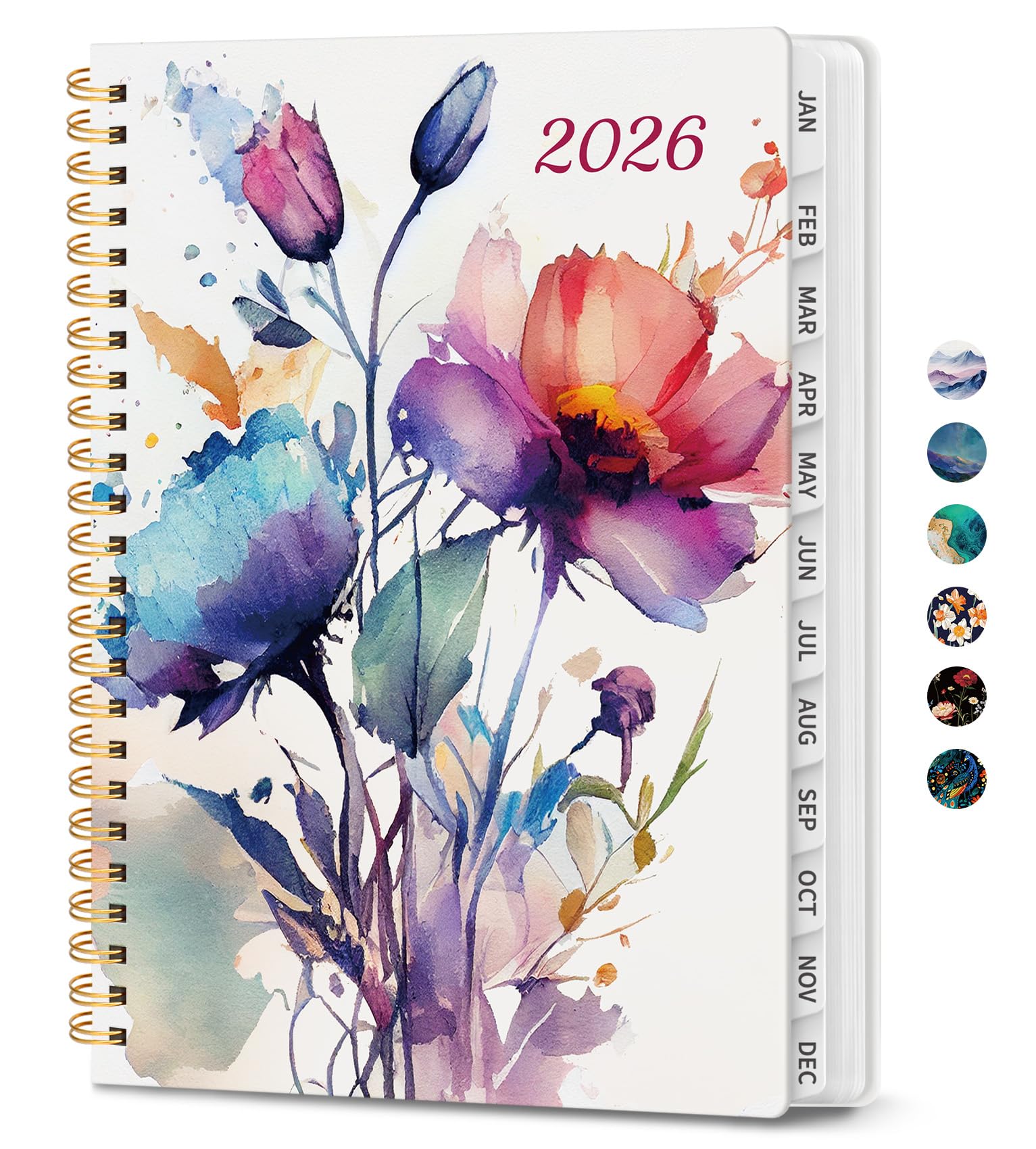Photo 1 of 2026 Planner, Monthly and Weekly Calendar Planner for Women, Jan 2026 - Dec 2026, Hardcover Pretty 2026 Agenda Planner Book with Tabs, Spiral Bound, Perfect for School Office Home Supplies, 6.3" x 8.5" - Painted Bloom