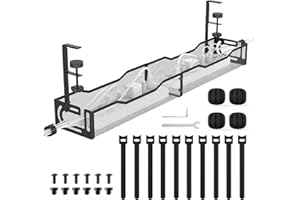Extended Length Under Desk Cable Management Tray No Drill, Metal Mesh Cable Tray with Clamp for Desk Wire Management, Desk Ca