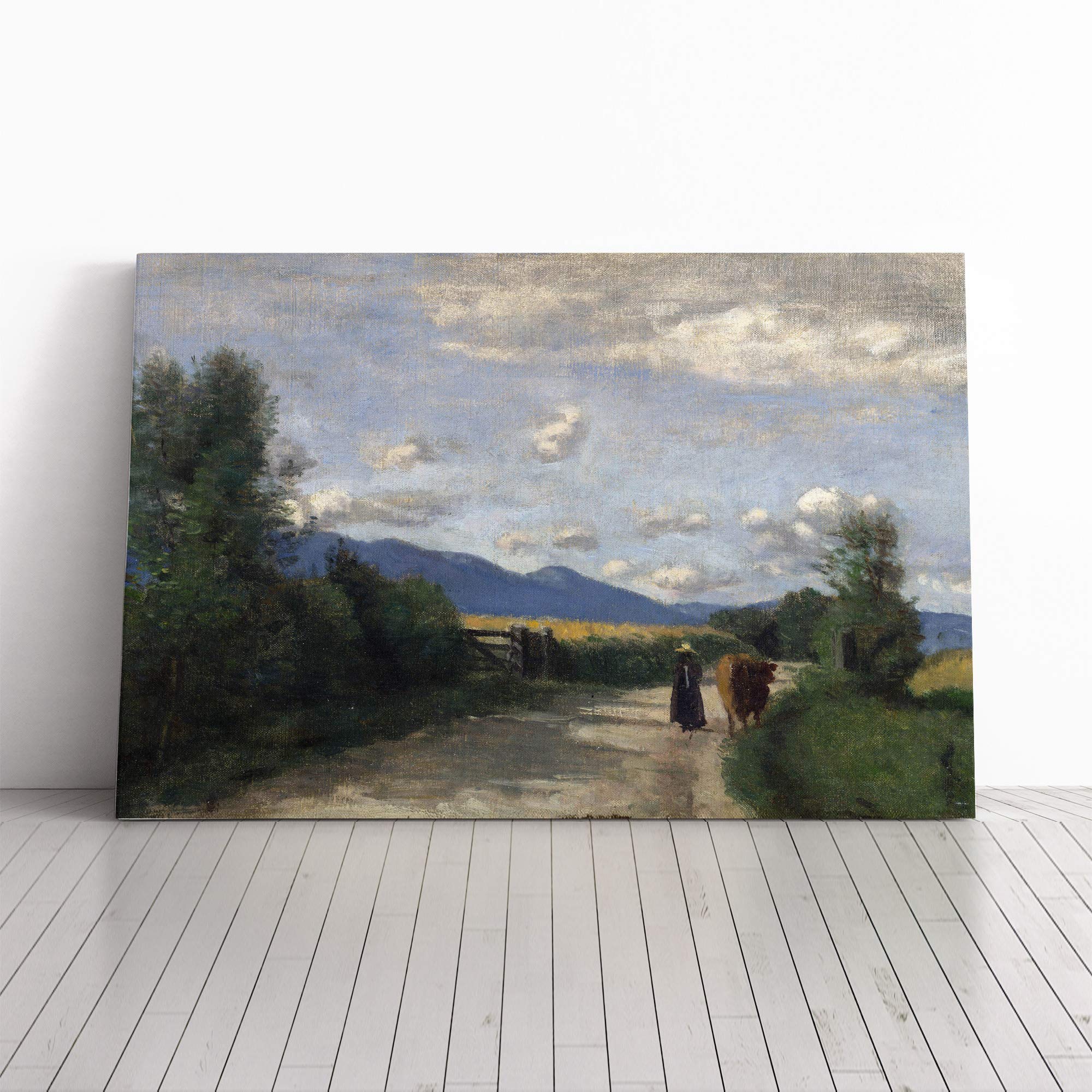Jean-Baptiste Camille Corot with Cow Canvas Print | Gallery Wrapped 30mm Frame Wall Art | 20x14 inches | Ready to Hang | Modern Animals Picture | Living Room Bedroom Lounge Office
