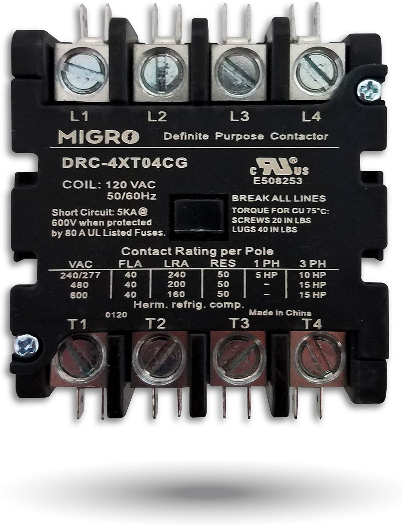 4 Pole 40 Amp, 120V AC Definite Purpose Contactor NEMA 40AMP HVAC UL