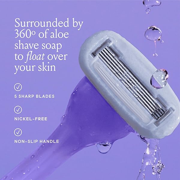 BILLIE RAZORS FOR WOMEN SHAVE KIT – WOMEN’S RAZOR + 2 X 5-BLADE RAZOR REFILLS + MAGNETIC HOLDER – MOONBEAM
