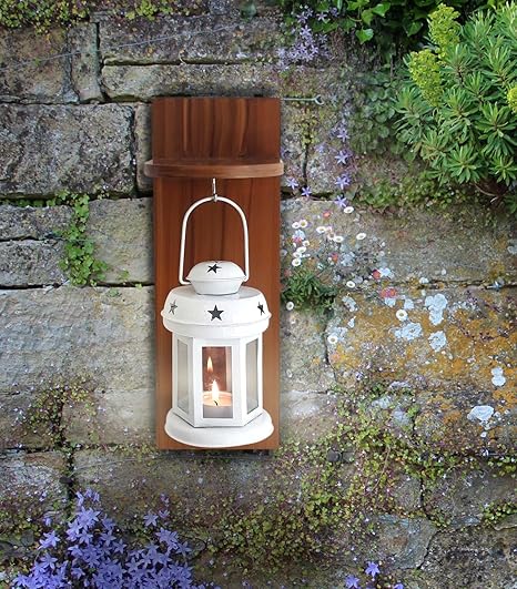 Tied Ribbons Outdoor Decor Hangings Lantern With Wooden Shelve