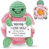 HEXMOZ Valentines Gifts for Mom from Daughter, Son - Sentimental I Love You Mom, Birthday Gift Ideas for Mothers, Mamas, Mother-in-Law - Pink Turtle Crochet Emotional Support with Positive Card