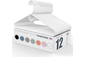 NEATIES Made in USA Super Heavy Duty Plastic Clothes Hangers, Bulk Packs Available: 20, 30, 50, 100, Strong Plastic Hangers for Closet and Clothing (12pk White)