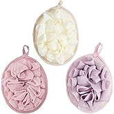 Boao 3 Pcs Bath Shower Pouf Sponge Mesh Pouf Shower Ball Exfoliating Body Sponge Pad Scrubber Glove with Flower Bath Ball (Beige,Dark Pink Purple)