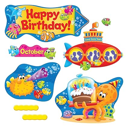 Trend Enterprises Sea Buddies Birthday Bulletin Board Set (55 Piece)