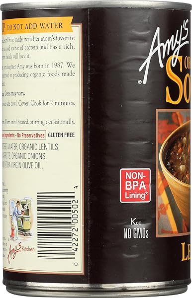 AMY’S SOUP, VEGAN, GLUTEN FREE, ORGANIC LENTIL, 14.5 OUNCE