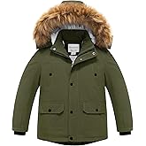 CREATMO US Boy's Long Winter Coat Warm Fleece Lined Waterproof Puffer Jacket Thicken Padded Snow Parka with Faux Fur Hood