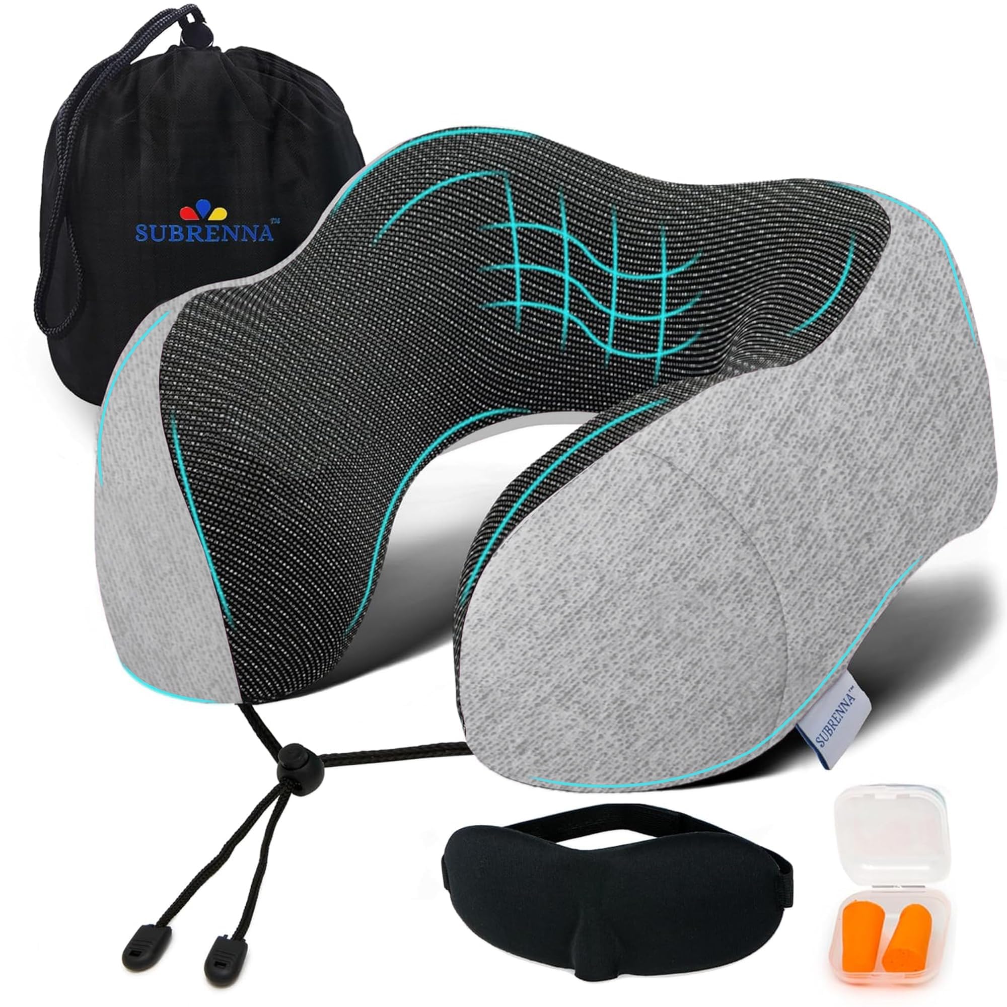 Photo 1 of Adjustable Travel Pillow for Neck Support & Comfort, Lightweight Memory Foam Travel Neck Pillow for Sleeping - Washable & Breathable Plane Pillow for Traveling with Eyemask, Earplug & Carry Bag