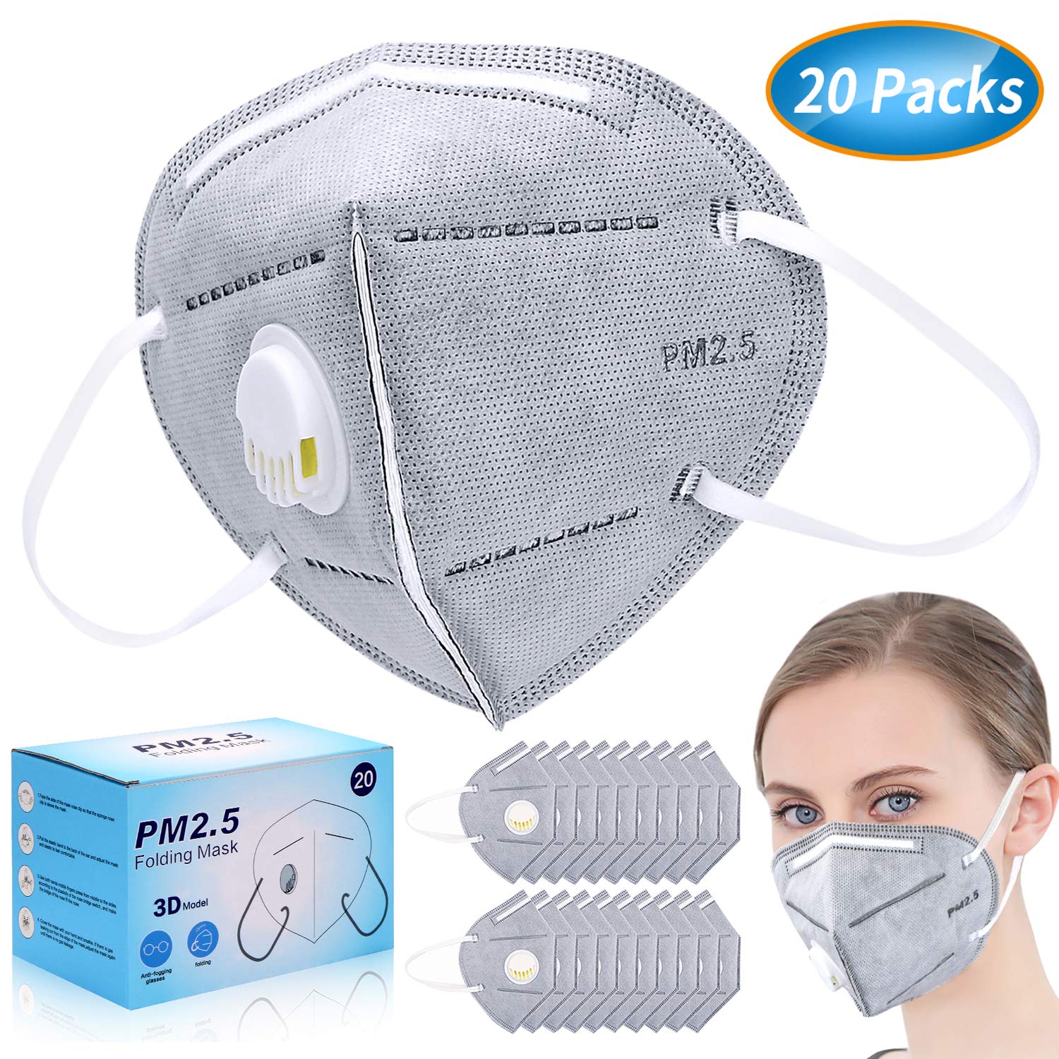 Anti Pollution Mask, N95 Particulate Respirator Dust Masks Disposable 20 Packs AntiDust
