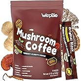 WepBio Mushroom Coffee Original Black 11 in 1 Adaptogenic Mushrooms Blend with Ashwagandha KSM-66,Lions Mane,Reishi,Turkey Tail Instant Mushroom Coffee for Boost Energy, Focus 30 Servings
