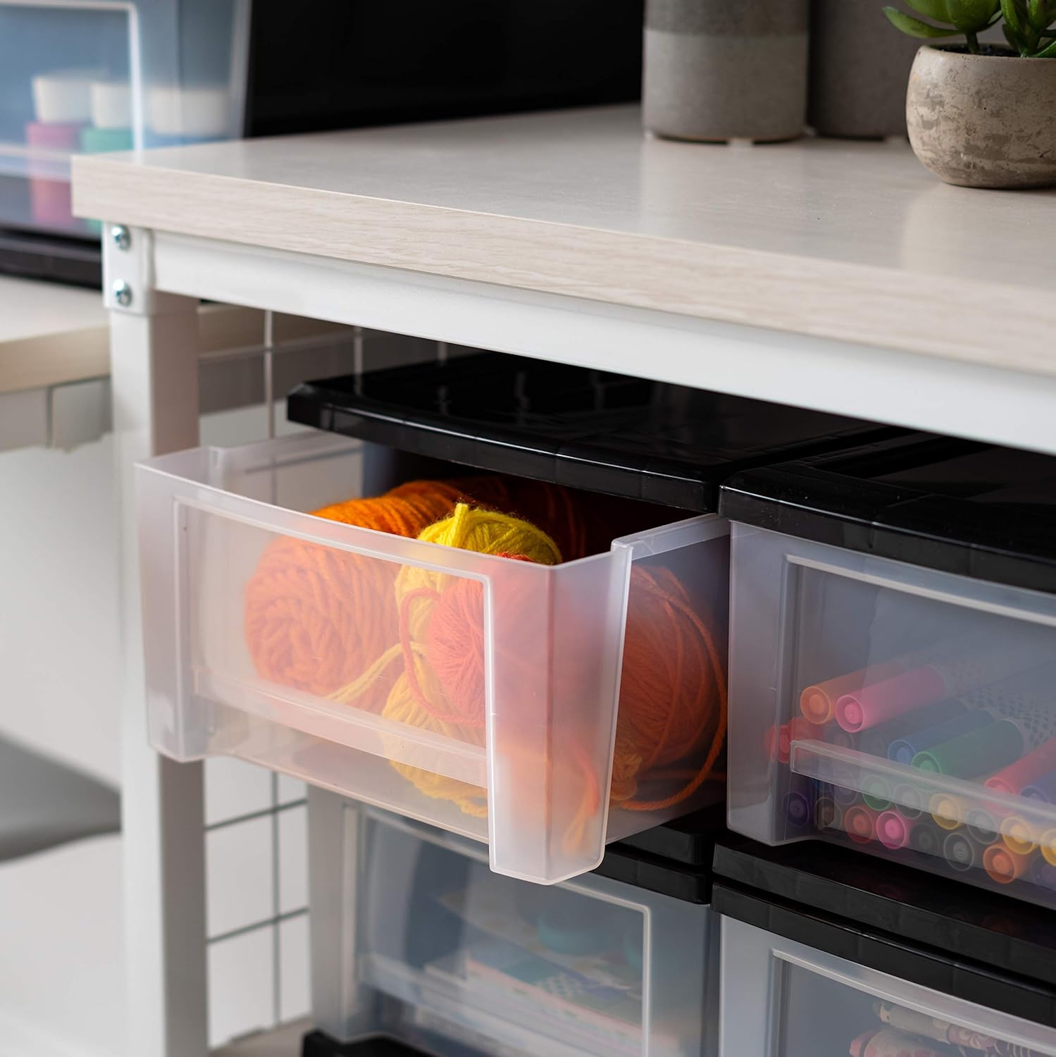 IRIS USA SD-22 Plastic Stacking Drawer, 4-Pack Storage Organizer Unit, 7-Quart, Black, 4 Count: Home & Kitchen