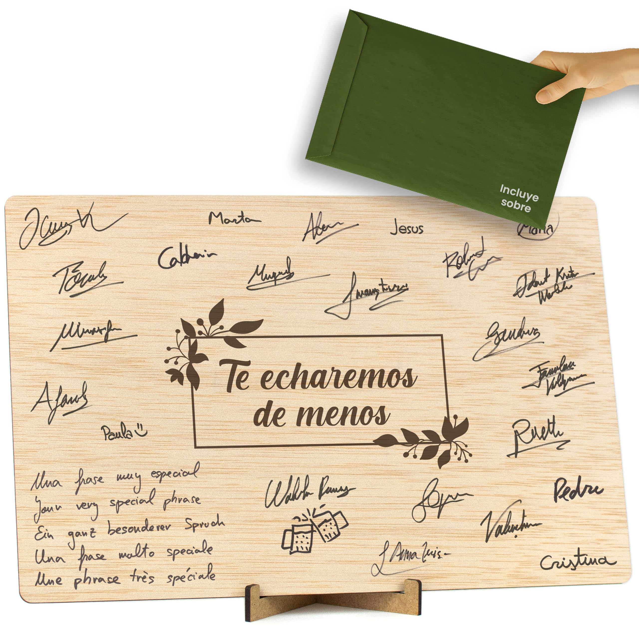 CONTRAXT Tarjeta regalo de despedida madera. Detalle regalo original Tarjeta Despedida trabajo para Compañeros trabajo Profesor maestra en fin de curso Amiga Libro de firmas en madera (Despedida)