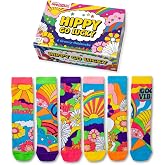 United Oddsocks Hippy Go Lucky Gift Box, 6 Colourful Festival-Inspired Odd Socks for Women, Mix &amp; Match Groovy Novelty Crew Socks, Fun Cotton-Rich Socks Gift Set, UK 4&ndash;8, EUR 37&ndash;42, US 6.5&ndash;10.5