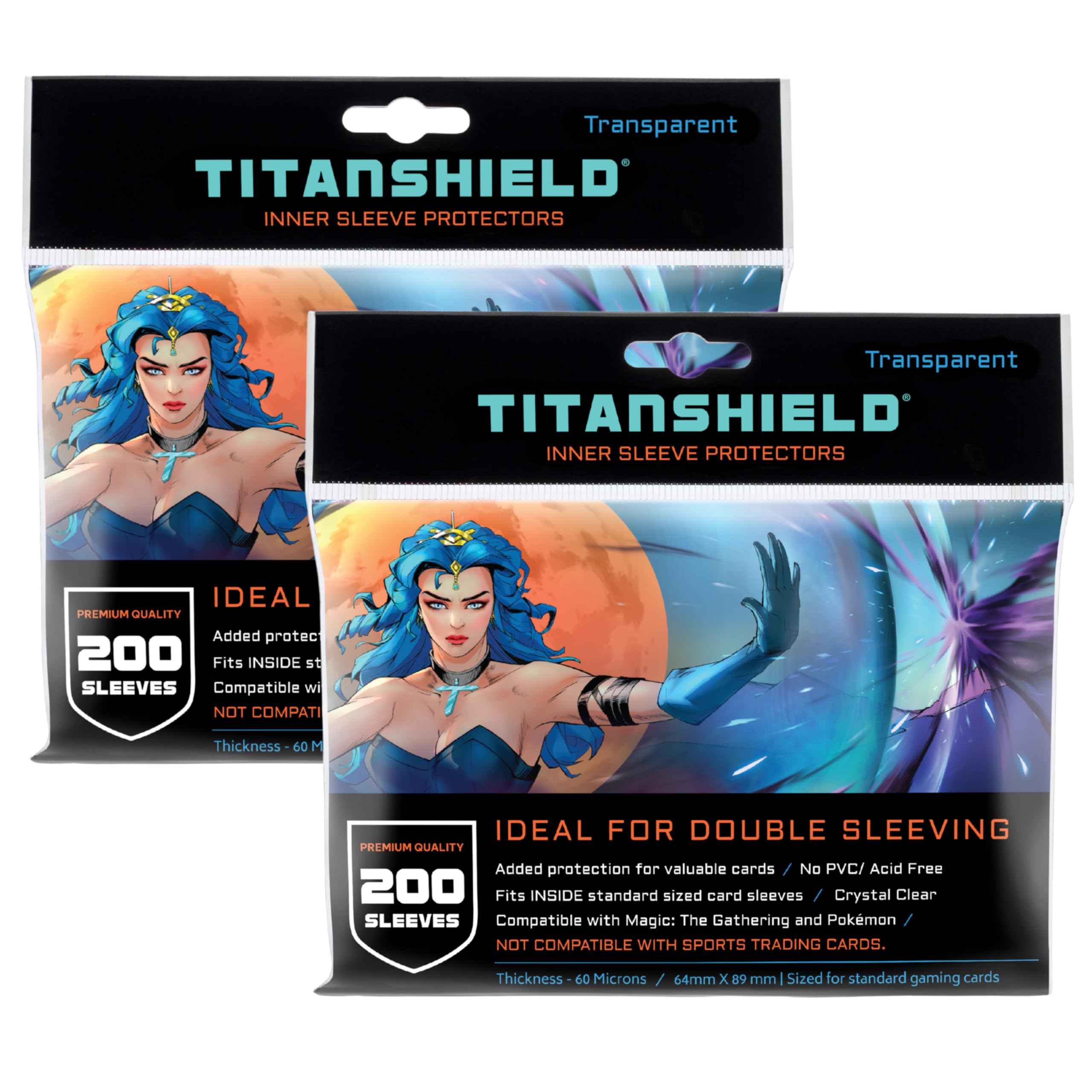 TitanShield Inner Card Sleeve Protectors Double Sleeving 64x89mm fits MTG Magic Pokemon (400 Count) Clear