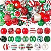Huquary 40 Pcs 20mm Christmas Bead for Pen Rhinestone Bubblegum Bead Mixed Crystal Resin Chunky Sugar for Pen Beadable Keychain DIY Craft Jewelry Making Supply(Red, Green and White)