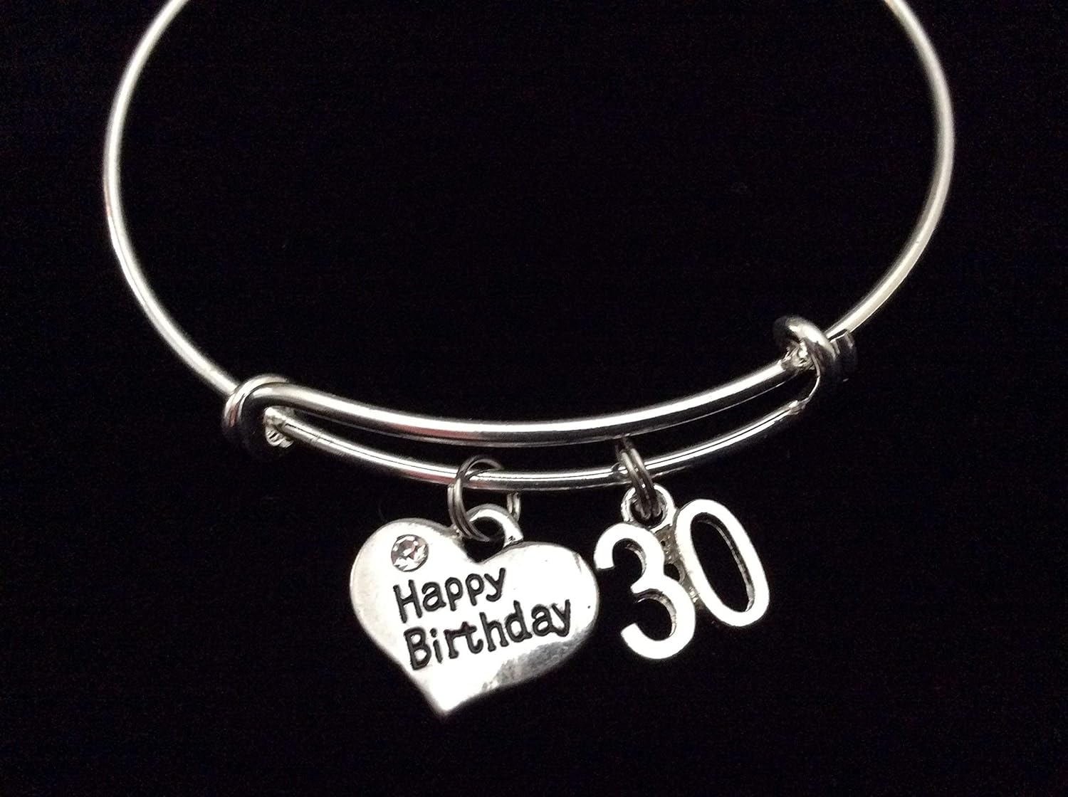 Happy 30th Birthday Expandable Silver Charm Bracelet