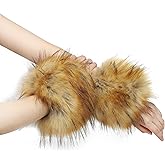 sy soul young Women's Faux Fur Wrist Cuffs Winter Fox Furry Wristbands Fluffy Fur Cuff Bracelet Arm Warmer Accessories