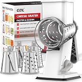 GDL Upgraded Cheese Grater Shredder Hand Crank, Vegetable Slicer, 4 Blades | 18x Faster Cutting, Stronger Suction Base, No BPA, Stainless Steel Blade, Dishwasher Safe, For Cheese &amp; Veggies &amp; Nuts