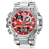 findtime Mens Watch Sport Waterproof Watches Colorful Digital Analog Wrist Watch Military Tactical Outdoor Big Face Watches Unique Wristwatch with LED Stopwatch Countdown Alarm Dual Time