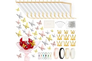 Yeaqee 465 Pcs Flower Bouquet Accessories Supplies,120 Flower Wrapping Paper,108 Butterfly Sticker 9 Crown 150 Bouquet Pin and Other More for Valentine's Day Wedding Graduation(White)