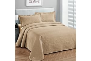 FANCY LINEN Fancy Collection Luxury Bedspread Coverlet Embossed Bed Cover Solid Taupe New Over Size 100"x106" Full/Queen