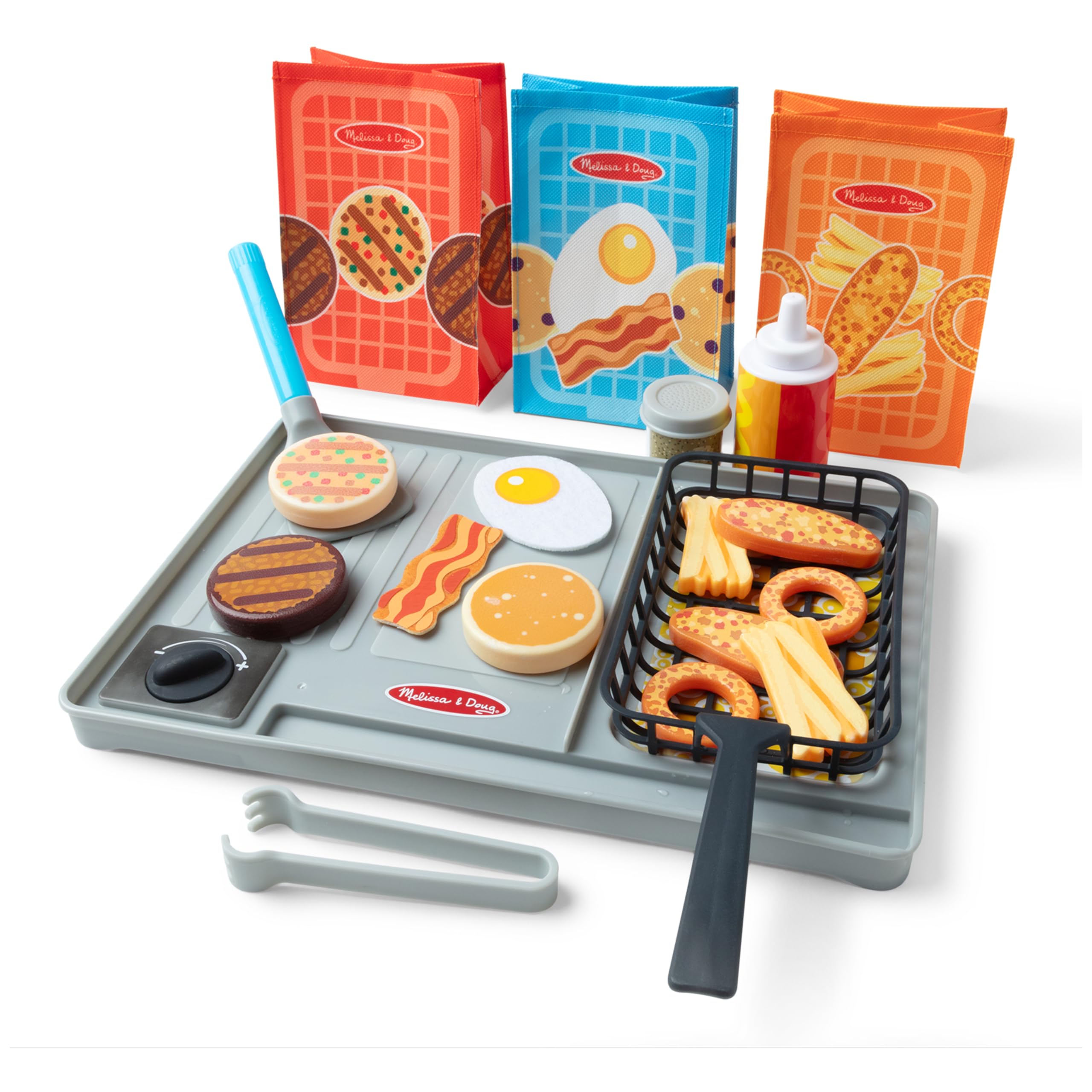 Melissa & Doug Flip & Fry Grill Play Set with Water WOW!® Colour Reveal Play Food Preschool Toy Ages 3+