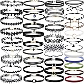 YOKER 40 Pcs Black Velvet Choker Necklaces for Womens Classic Adjustable Gothic Tattoo Lace Chokers Layered Black Choker Necklaces for Party Cosplay Christmas Birthday Gifts