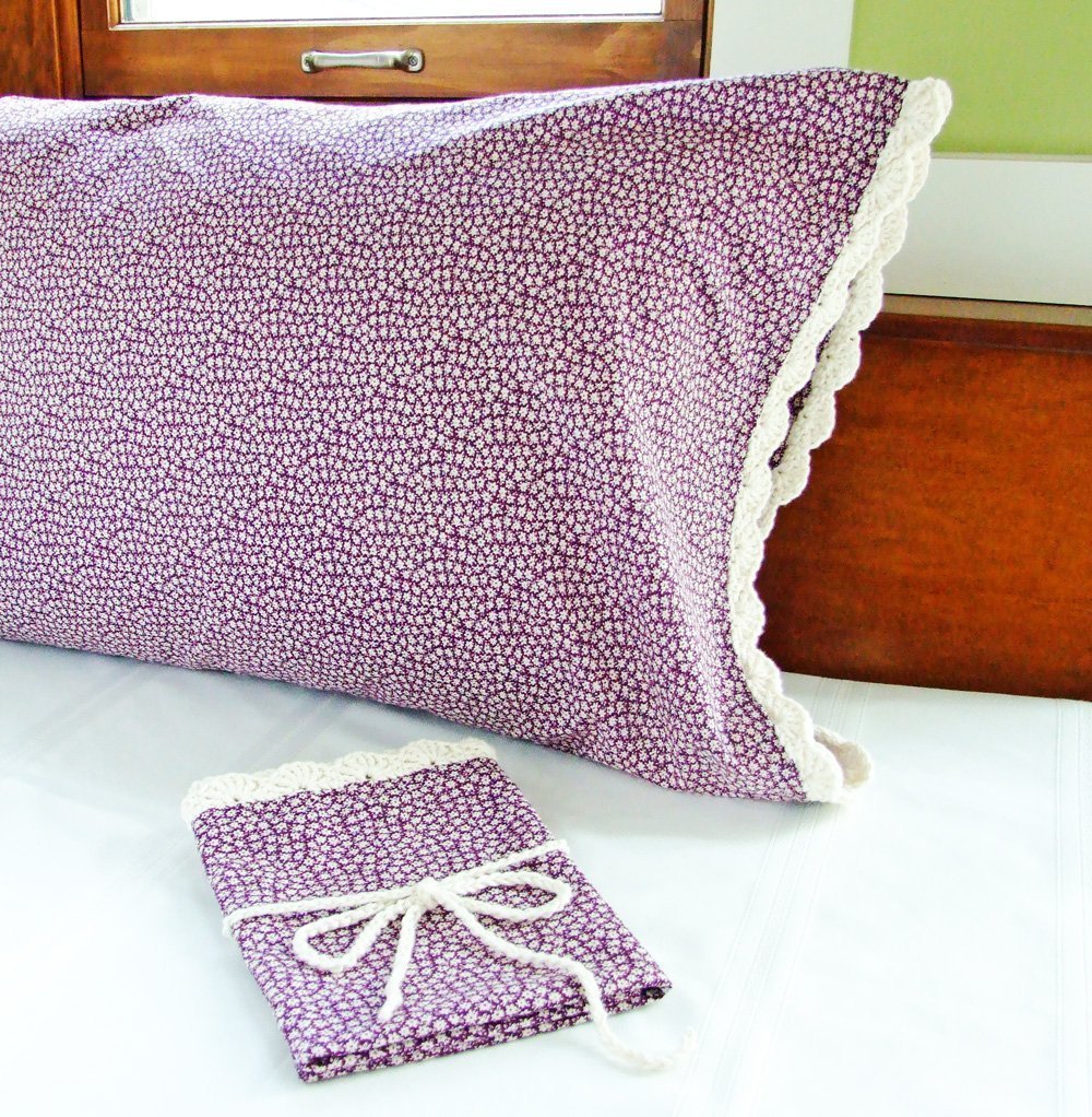 Amazon.com: Crochet Pillow Case PURPLE FLORAL with Crochet ...
