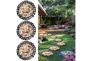 EYZH Garden Path Stepping Stone- 12 Inch Round Therapeutic Massage Stones, 3pcs Outdoor Decorative Stone Mats for Yard Pathway, Non-Slip Acupressure Flooring (Eco-Friendly, Polished River Rock)