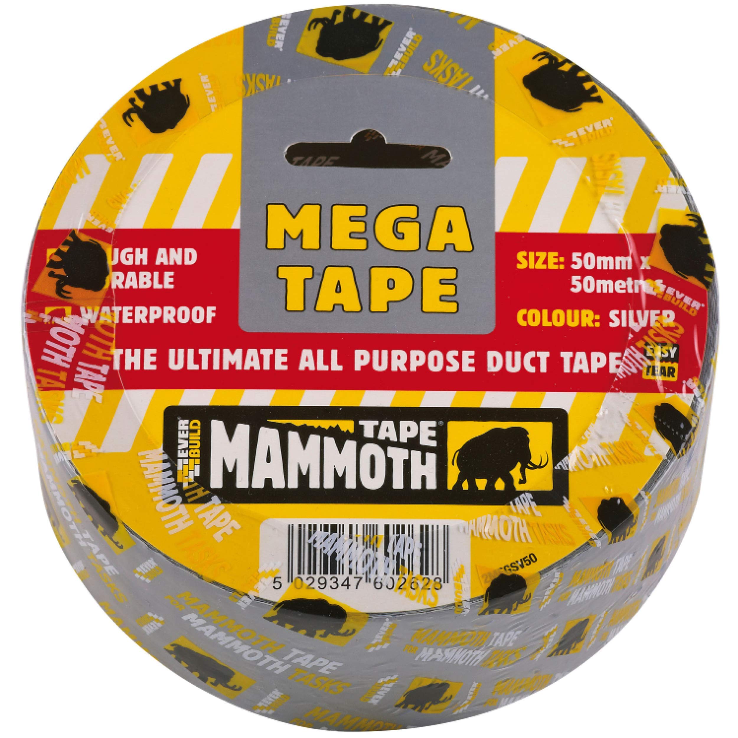 Everbuild Mammoth Mega All-Purpose Duct Tape – Waterproof – Easy-Tear – Interior And Exterior Use – Silver – 50mm x 50m