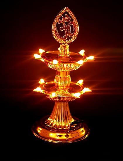 REBUY 2 Layer Electric Diya Deepak Light Lamp LED Light for Home Temple Decor