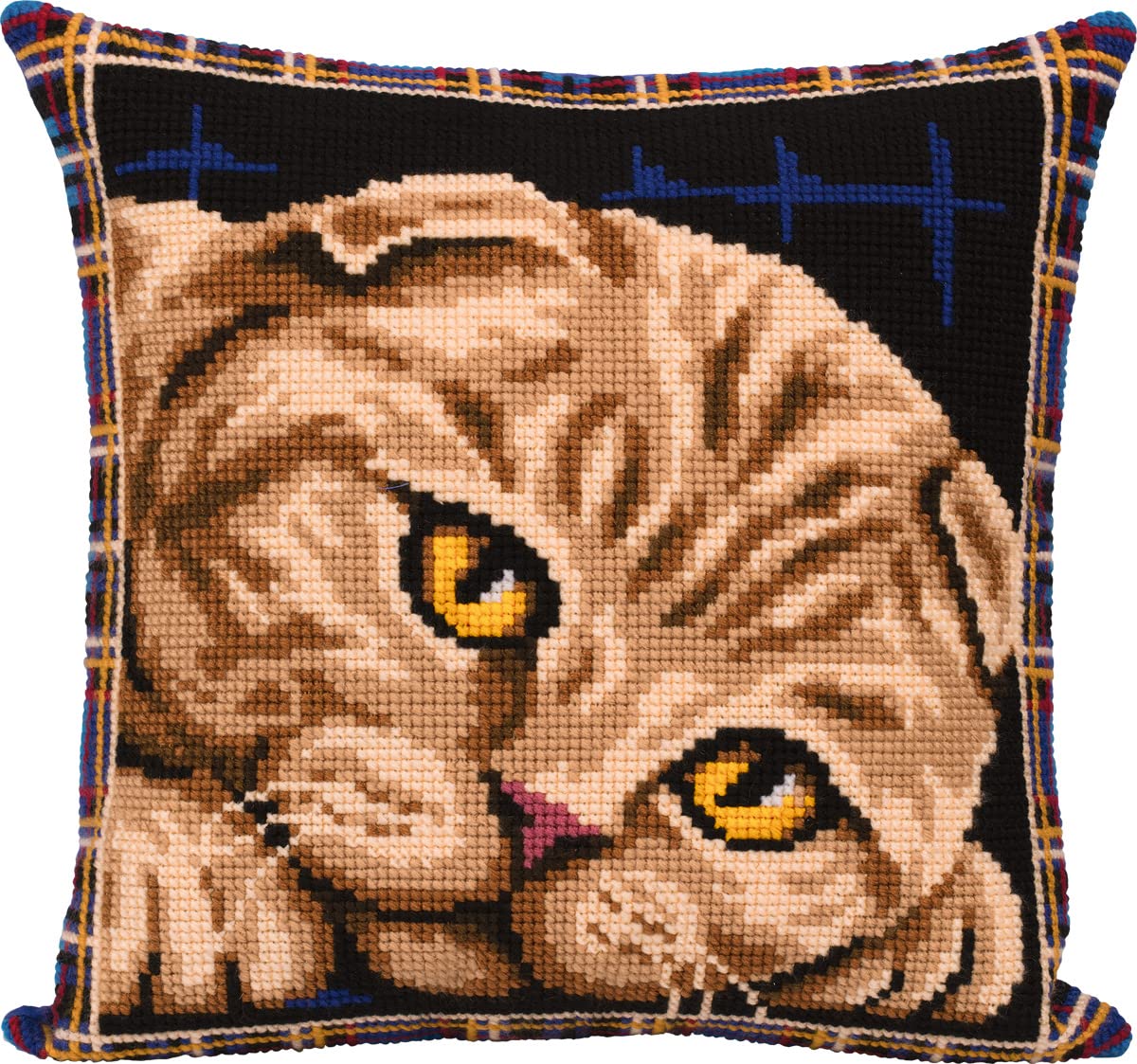 PANNA - Counted Cross Stitch Kit - Embroidery Kit - PD-7123 - Acrylic Yarn - Scottish Fold Cat (Cushion Front) - Canvas - 15.8 x 15.8 Inch - DIY Kit — image 1