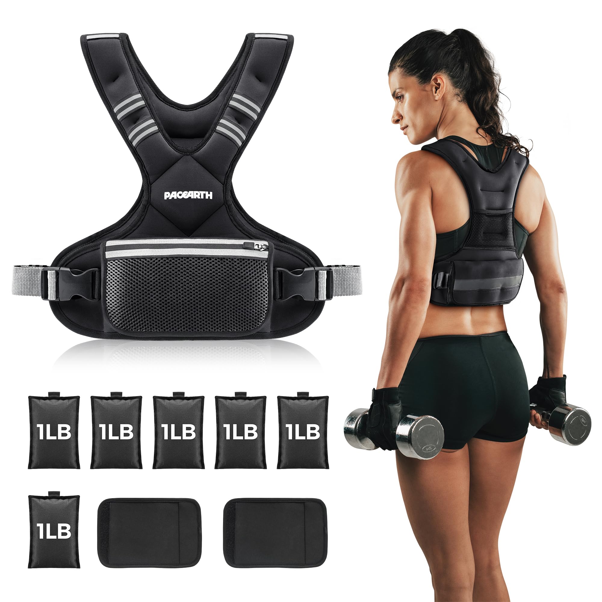 Photo 1 of Adjustable Weighted Vest PACEARTH Ironsand Weight Vest with Six 1-Pound Adjustable Weights, 4-10 lbs Total, Big Zipper Pouch, Home Workout Weight Vest for Men and Women in Cardio and Strength Training