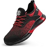 AONEGOLD Safety Shoes for Men Steel Toe Sneaker Work Shoes Lightweight Breathable Industrial Construction Shoes Roofing Shoes(Red 37)