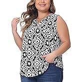 Agnes Orinda Plus Size Top for Women Sleeveless Floral Print V Neck Tunic Tank Tops Blouse Shirts