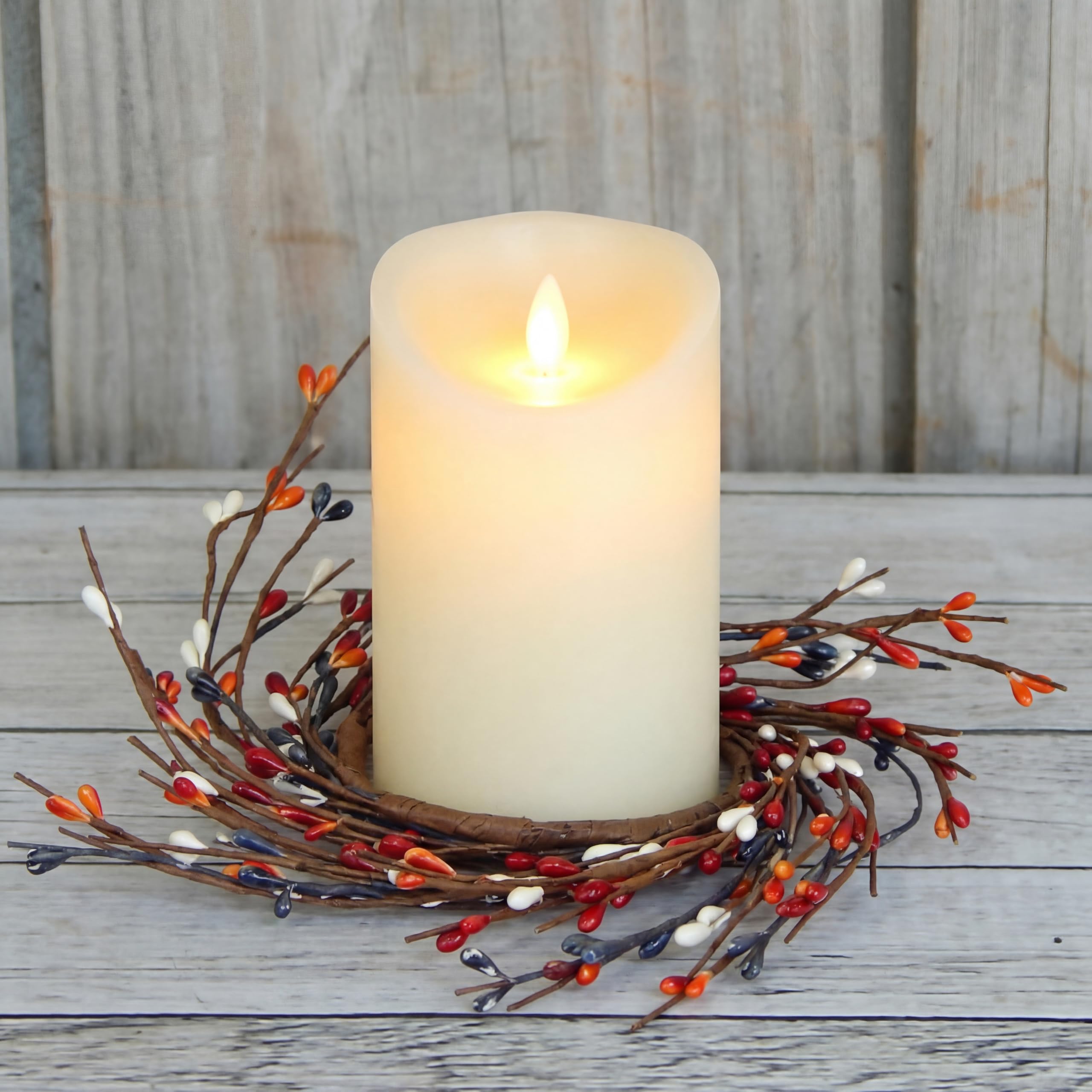 Photo 1 of ** only 1 Daifunli 2 Pcs Valentine's Day Primitive Berry Candle Ring 3.9 Inch Rustic Farmhouse Red Berries Candle Ring Wreath for Pillar Candles Holder for Valentine Spring Table Centerpiece Decor