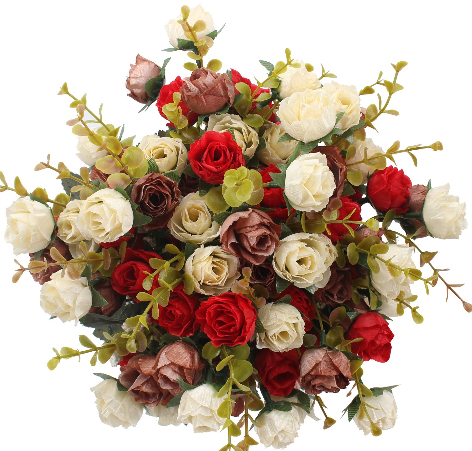 Duovlo 7 Branch 21 Heads Artificial Flowers Bouquet Mini Rose Wedding Home Office Decor,Pack of 4 (Red)