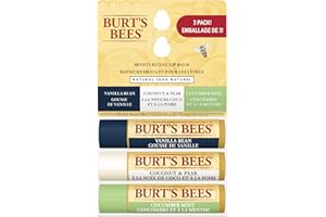 Burt's Bees Lot de 3 baumes à lèvres hydratants 100 % d'origine naturelle pour lèvres sèches et gercées, obtenez des lèvres douces et hydratées – Saveurs assorties aux extraits de fruits