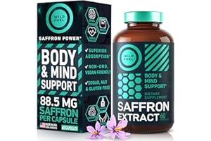 WILD FUEL Saffron Extract Supplement - Mood Support Saffron Supplements - 0.3% Safranal 88.5mg Organic Saffron Extract - Antioxidant, Eye Health and Energy Support, Mood Booster - 60 Day Vegan Saffron Capsules
